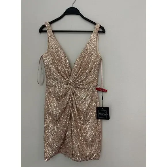 Mac Duggal Dresses | Nwt Ieena Mac Duggal Rose Gold Sequined V-Neck Sleeveless Cocktail Dress Size 6 | Color: Gold | Size: 6 | Treasuretrovvv's Closet
